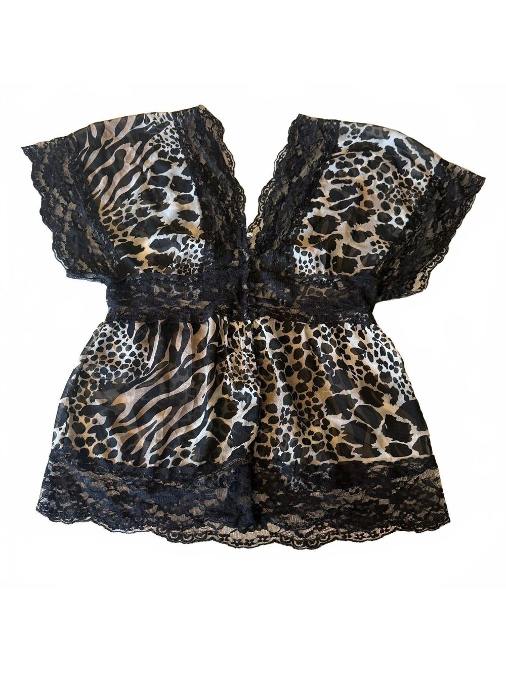 Passport Y2K Funky Animal Print Lace Trimmed Blouse Top Fran Fine Inspired